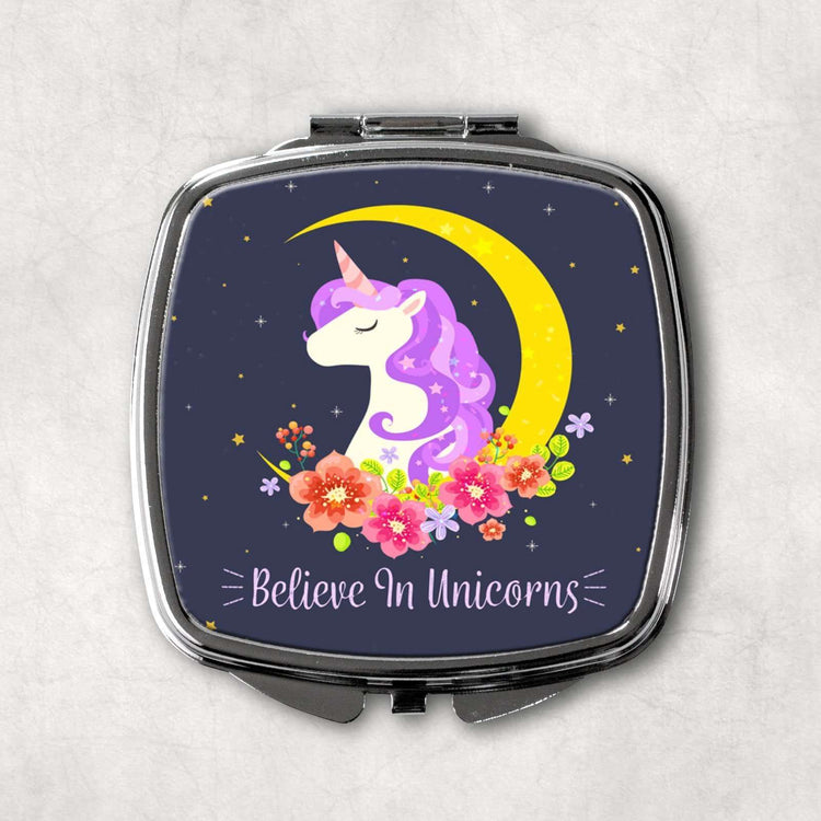 Believe in Unicorns Square Pocket Compact Mirror:Compact MirrorEndlessPrintsUK