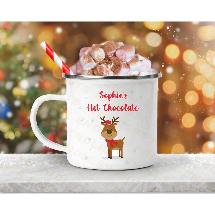 Christmas Personalised Enamel Mug, Hot Chocolate, Festive Camping Mug:EndlessPrintsUK