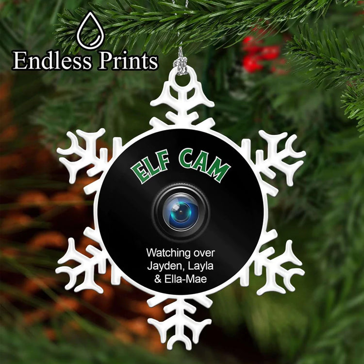 personalised elf cam xmas tree baubles snowflake