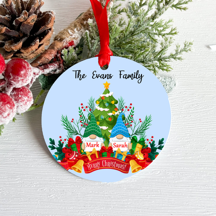 Personalised Aluminium Gnomes Christmas Tree Decoration