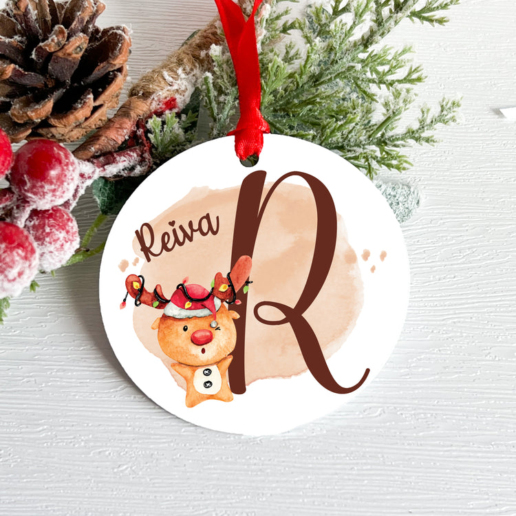 personalised reindeer with name christmas xmas tree decoration bauble