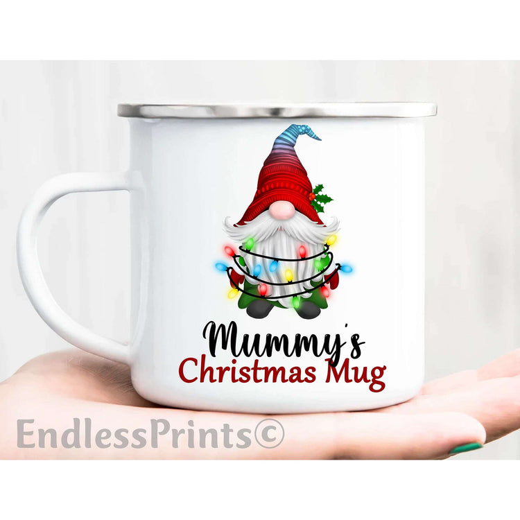 Personalised Gonk Gnome Christmas Enamel Mug: