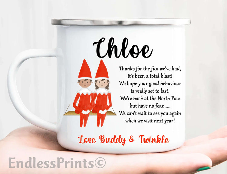 Personalised Naughty Elf Christmas Enamel Mug:EndlessPrintsUK