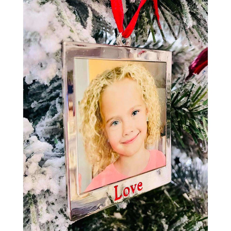 Personalised Silver Love / Joy Frame Christmas Tree Decoration: