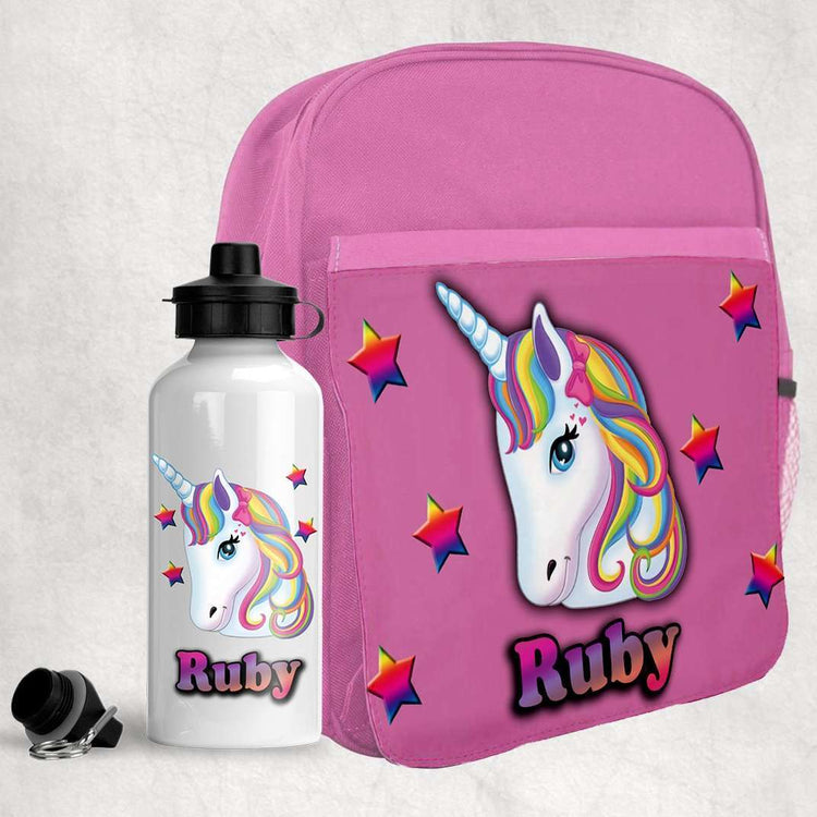 Unicorn Backpack & Water Bottle School Set:BackpackEndlessPrintsUK