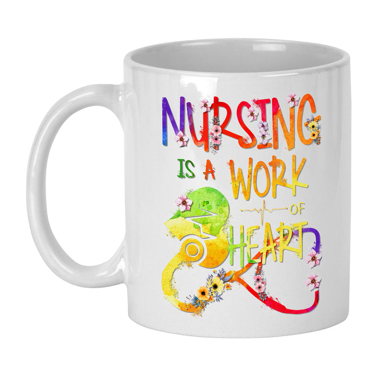 nursing is a work of heart mug for nurses and nursing students