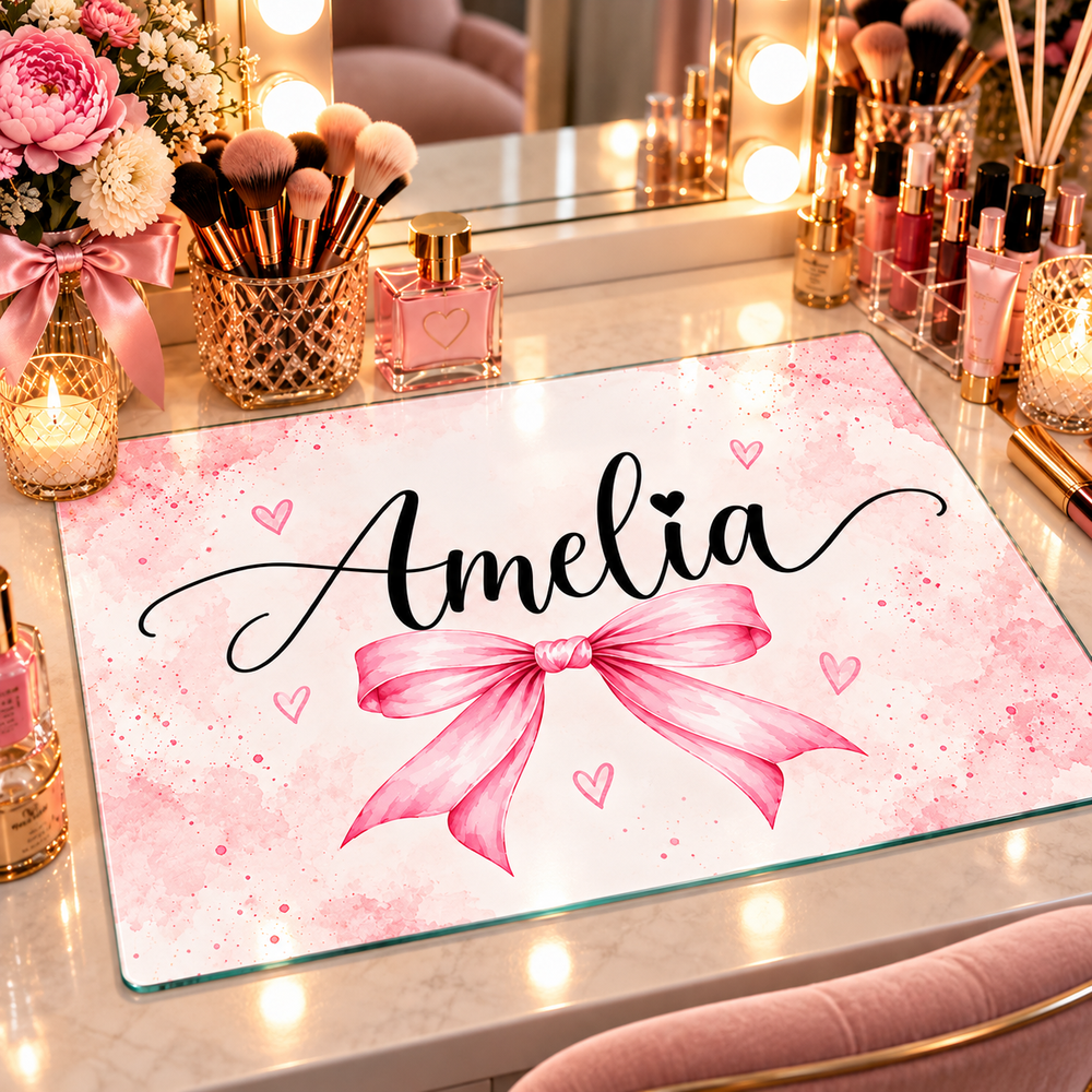 personalised pink bow vanity make up board 