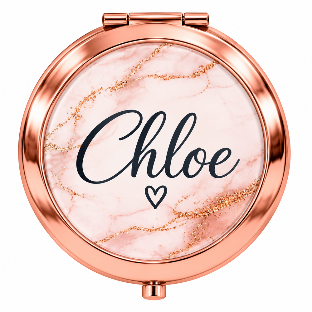 Rose Gold Pink Marble & Gold Personalised Name Mirror