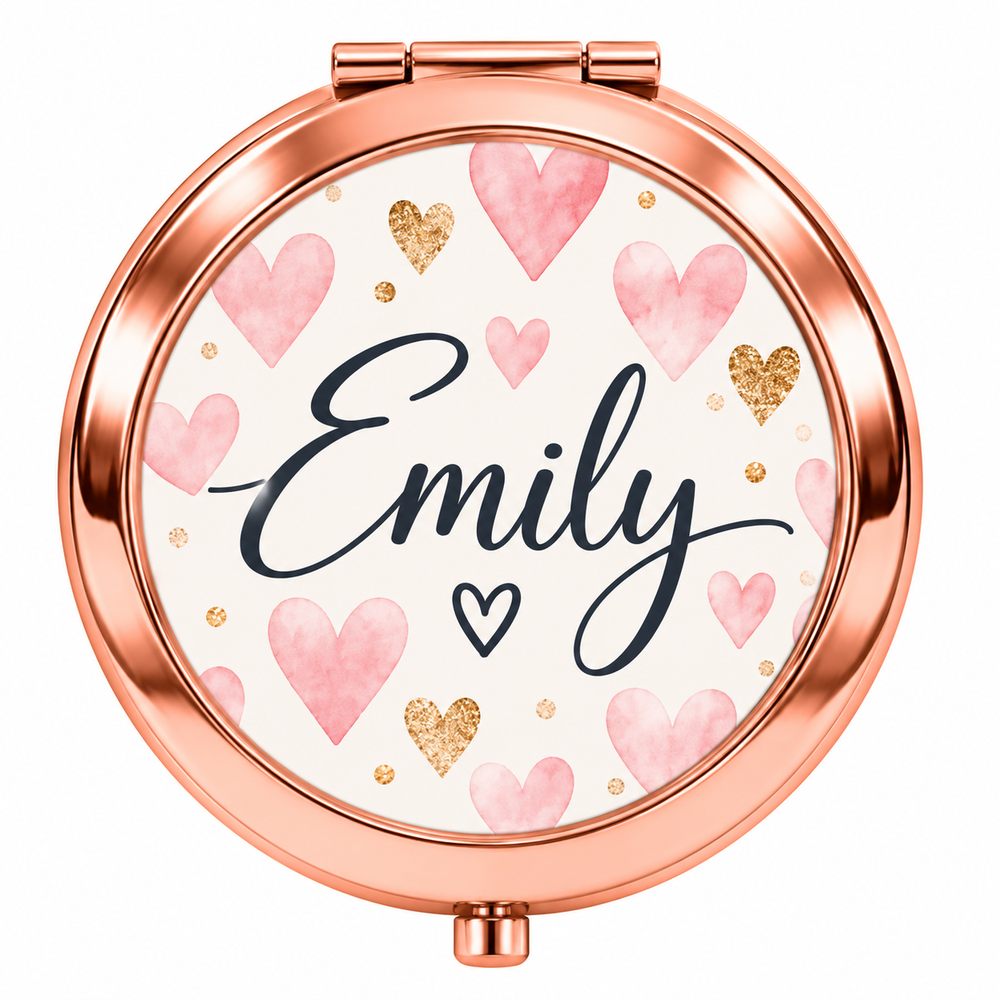Rose Gold Love Heart & Personalised Name Mirror