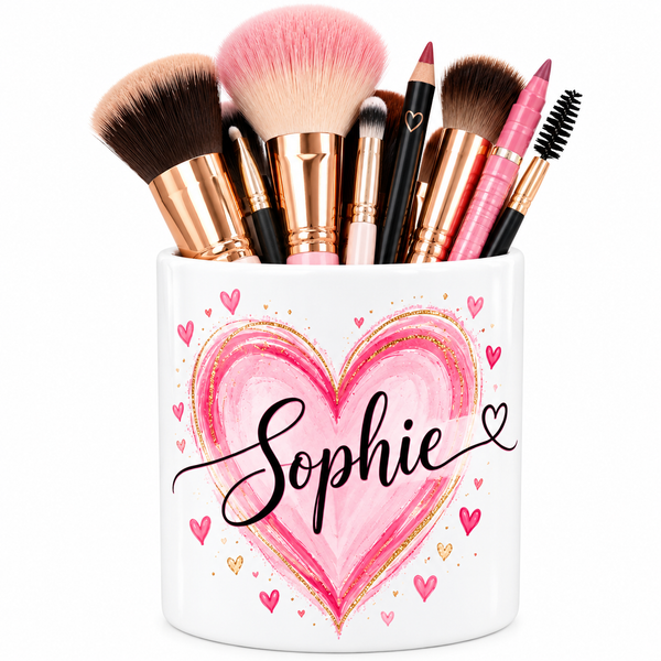 Personalised Love Heart Makeup Brush Holder