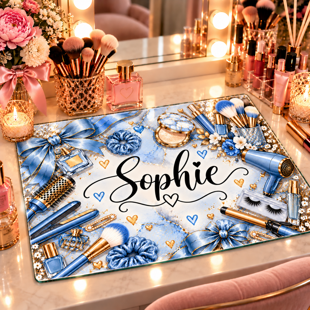 personalised vanity make up board blue marble 
