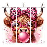 highland cow bubblegum stainless steel tumbler