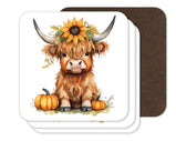 Set of 4 Highland Cow Wooden Coasters