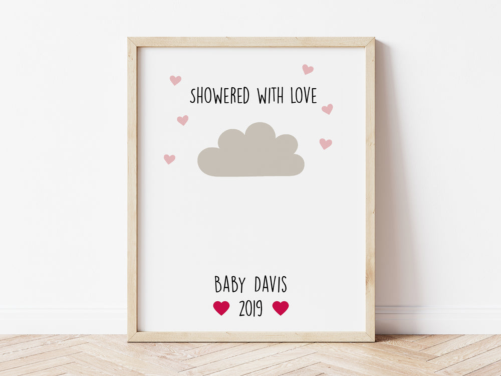 Personalised Baby Shower Fingerprint Birth Keepsake A4 Poster Print