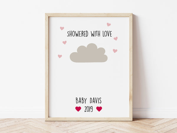 Personalised Baby Shower Fingerprint Birth Keepsake A4 Poster Print