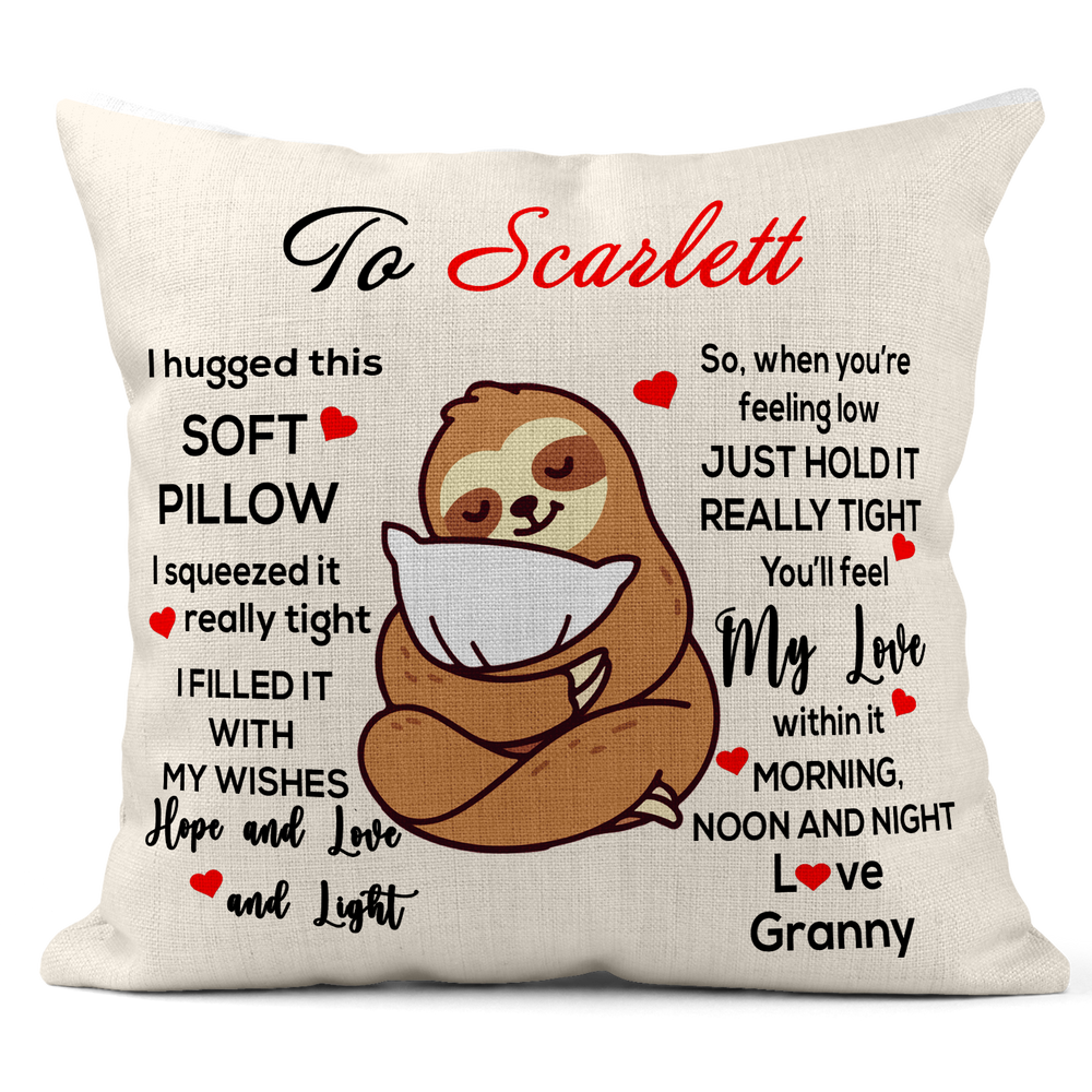 personalised sloth hugged this pillow cushion mothers day birthday christmas gift 