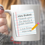 personalised teacher message mug leaving school gift