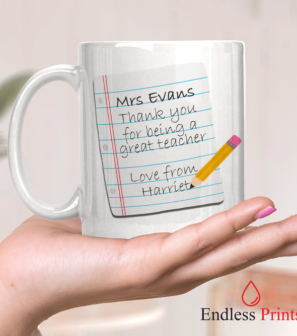 personalised teacher message mug leaving school gift