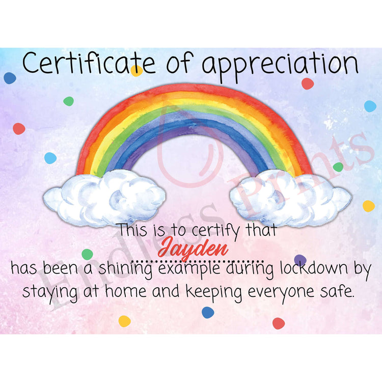 Children’s Personalised Lockdown  Certificate:PosterEndlessPrintsUK