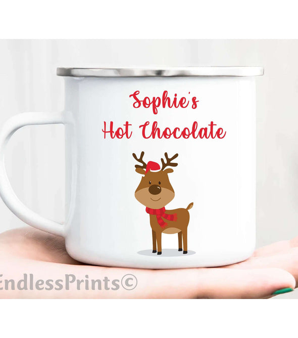 Christmas Personalised Enamel Mug, Hot Chocolate, Festive Camping Mug:EndlessPrintsUK