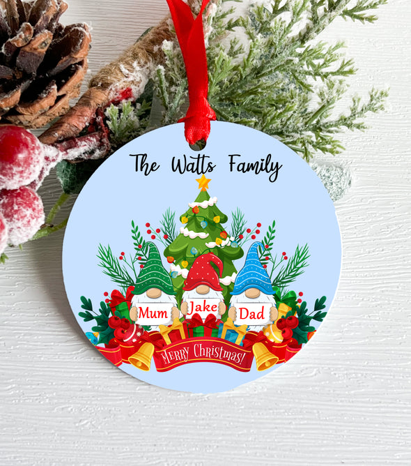 Personalised Aluminium Gnomes Christmas Tree Decoration