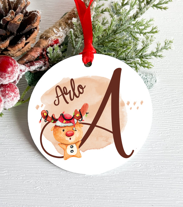 Personalised Initial Reindeer Christmas Tree Decoration