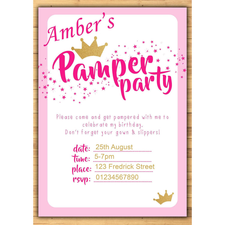 Pamper Party Birthday Invitations:EndlessPrintsUK
