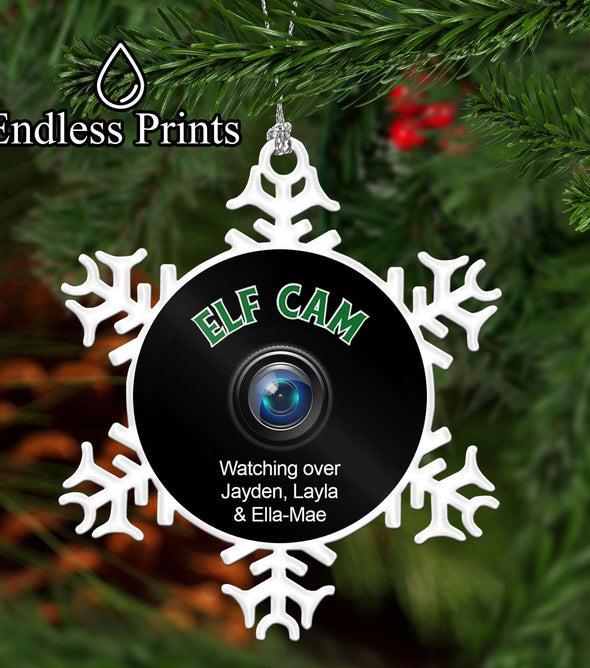 Personalised Elf Cam Hanging Snowflake:BaubleEndlessPrintsUK