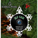 Personalised Elf Cam Hanging Snowflake:BaubleEndlessPrintsUK
