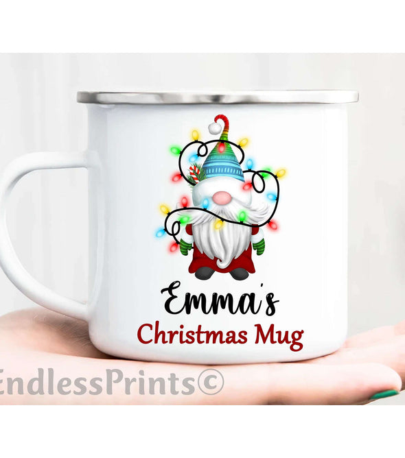 Personalised Gonk Gnome Christmas Enamel Mug: