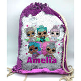 Personalised Lol Dolls Suprise Drawstring Bag - Sequin Reveal (Pink, Blue or Black):Cushion