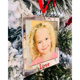 Personalised Silver Love / Joy  Frame Christmas Tree Decoration:
