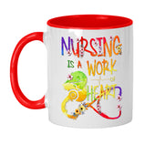 nursing is a work of heart mug for nurses and nursing students