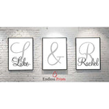 Set of 3 Couples Personalised Name & Initials Prints:Personalised Print