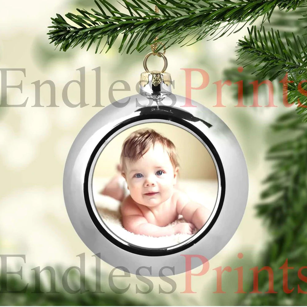 personalised xmas tree round bauble photo / text 