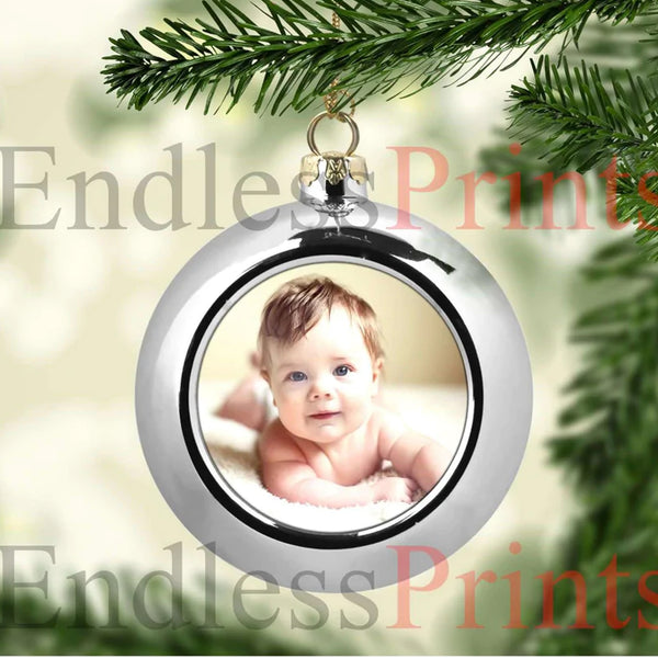 personalised xmas tree round bauble photo / text 