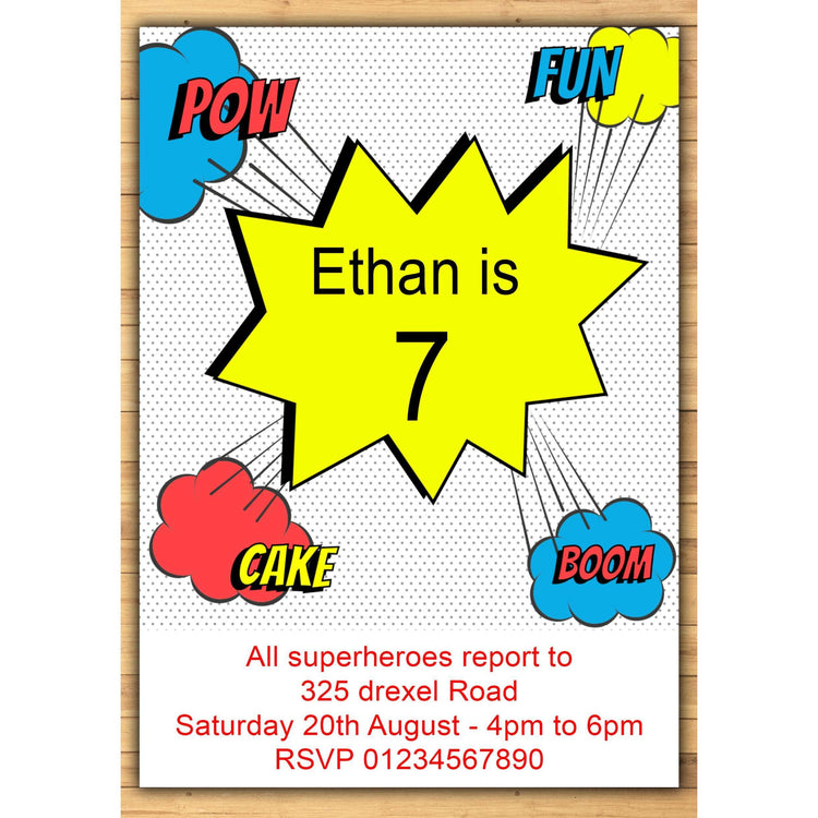 Superhero Party Birthday Invitations:EndlessPrintsUK
