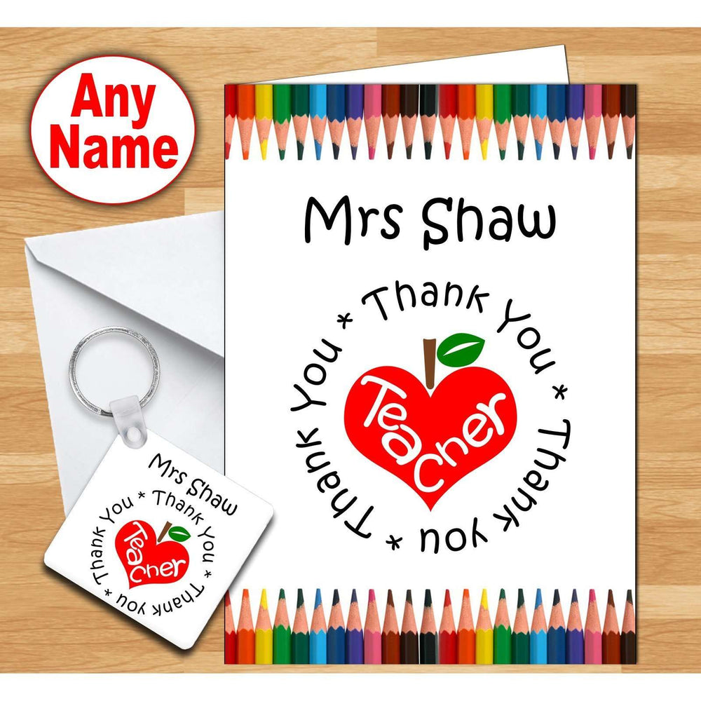 Thank You Teacher Card & Keyring - Personalised:Greeting CardsEndlessPrintsUK