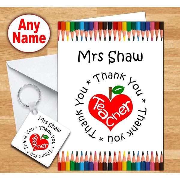 Thank You Teacher Card & Keyring - Personalised:Greeting CardsEndlessPrintsUK