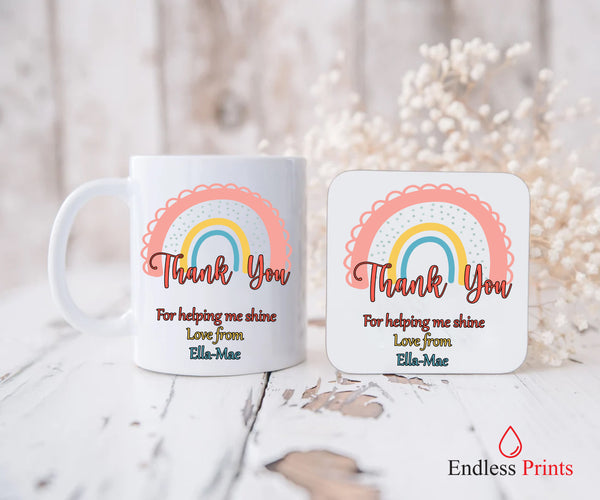 personalised teacher end of term leaving school gift mug and coaster set