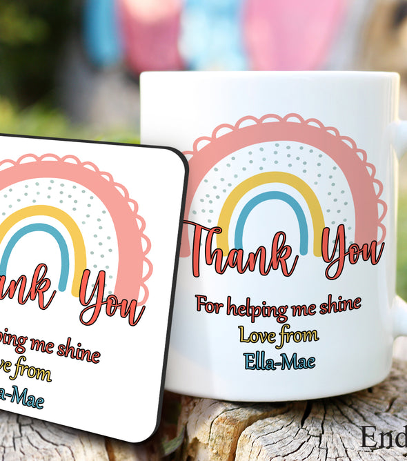 personalised teacher end of term leaving school gift mug and coaster set